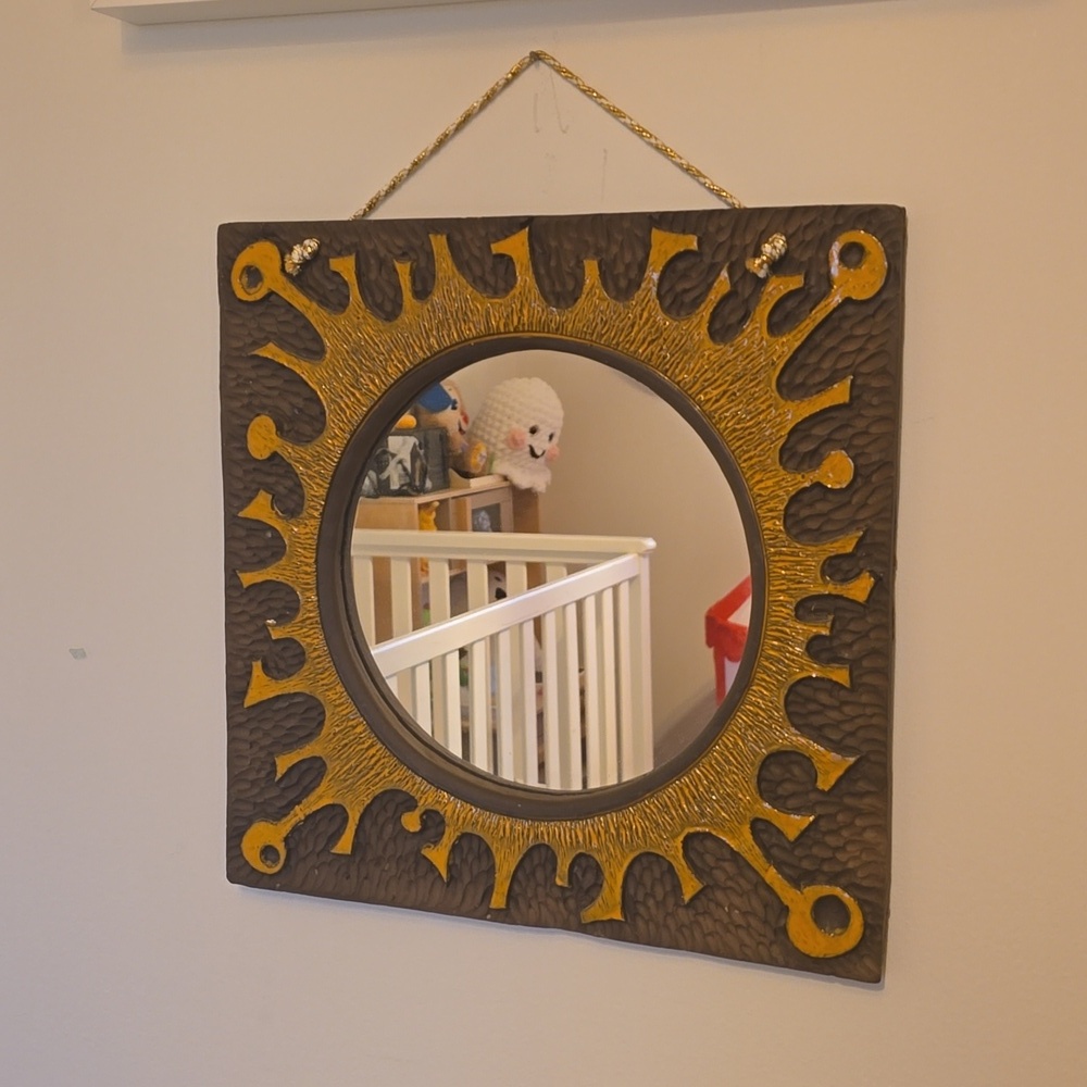 Vintage mid century modern Gold and Brown Wall Mirror